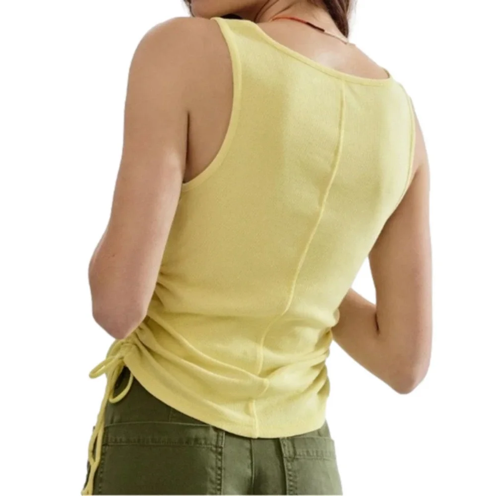 Anthropologie Pilcro Ruched Square-Neck Tank Blouse Top Women’s Sunny Lime